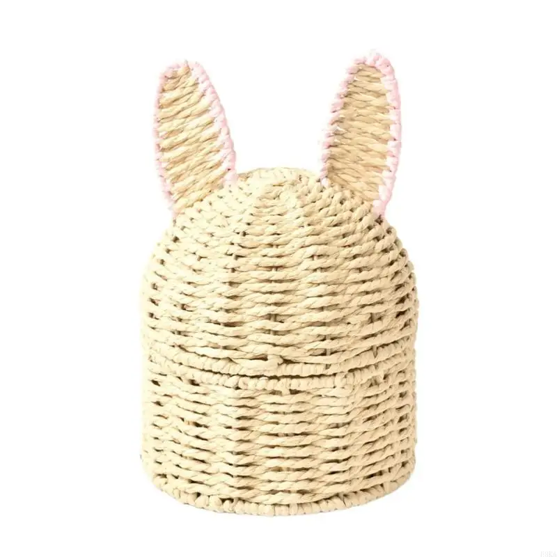 Multipurpose Organizers Basket Featuring Rabbits Ears for Festival Decoration and Daily Item Storage Natural Materials