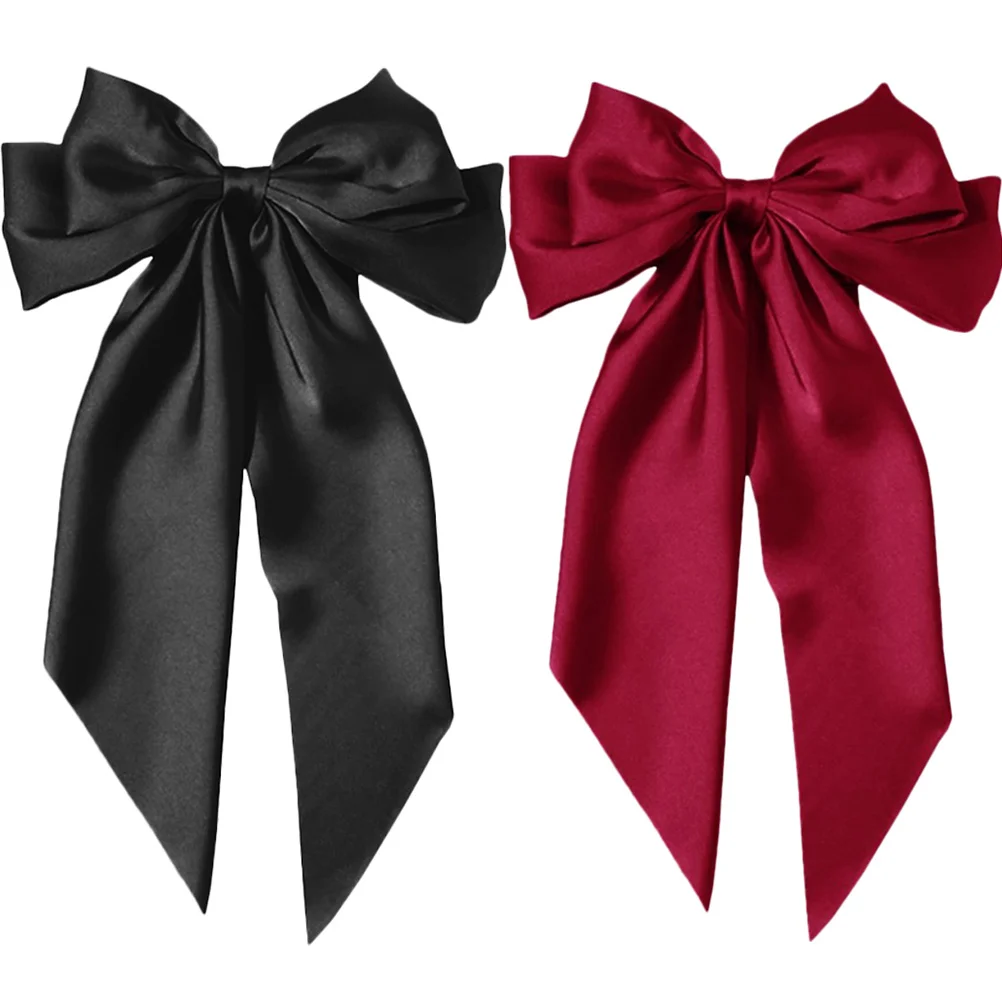 2 قطعة مقاطع الشعر القوس الساتان شريط كبير الانحناء للنساء طويلة تدلى دبوس الشعر المشابك الأنيقة لحفل الزفاف اليومي هالوين #3