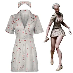 Movie Silent Hill Cosplay Nurse White Bloodstained belt and hat Uniform Halloween  Costume Fancy Halloween Dress for Woman