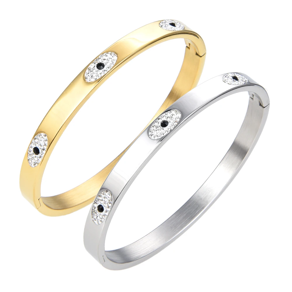 SHENNAIMING brand jewelry, stainless steel women's bracelet, zircon design in eye shape, gift for friends