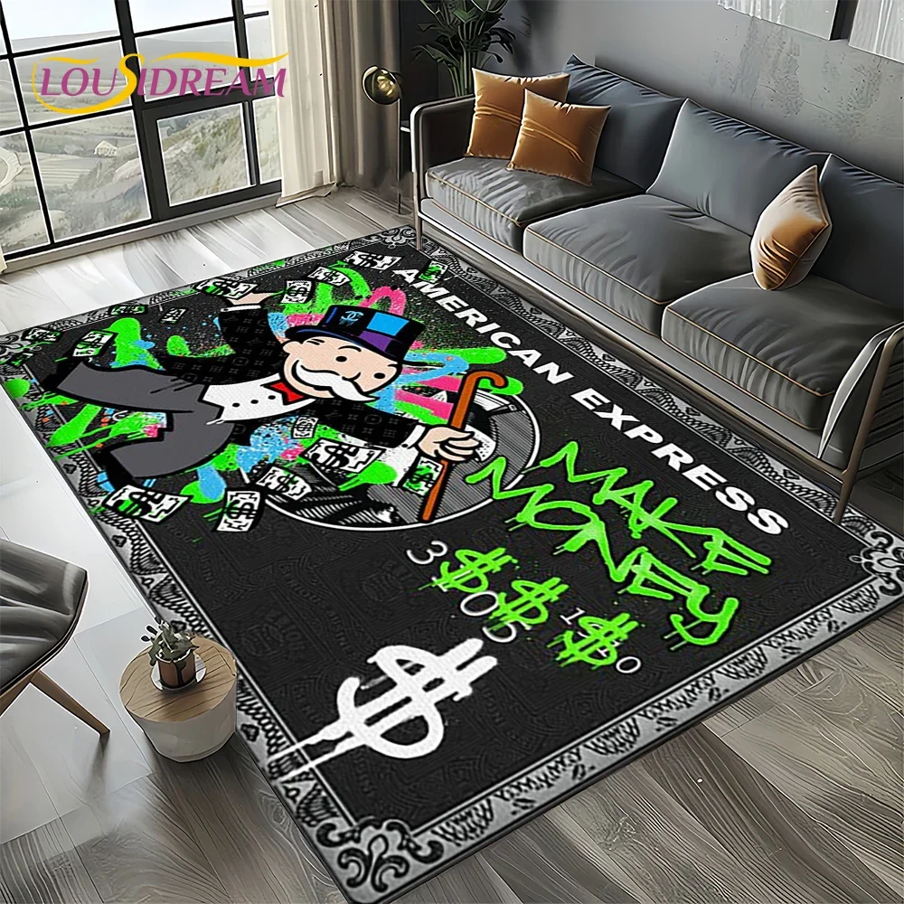 Rich Man Game Monopoly Dollar Cartoon Carpet Rug for Living Room Bedroom Home Sofa Decoration,Kid Area Rug Non-slip Floor Mat