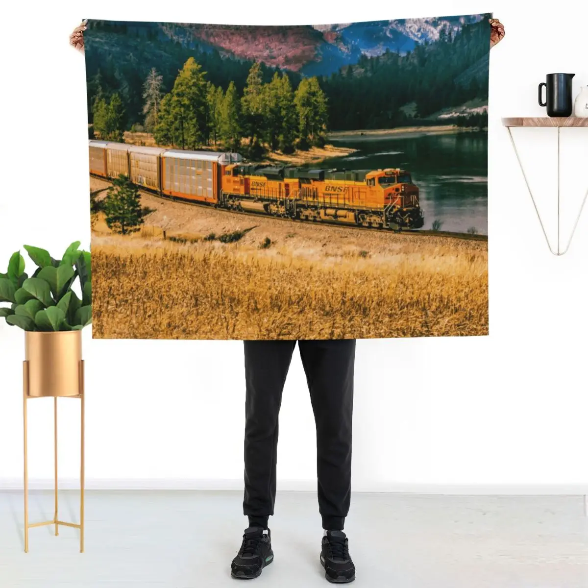Car Train by the River Throw Blanket Flannel Fabric funny gift Soft Large warm winter Weighted Blankets