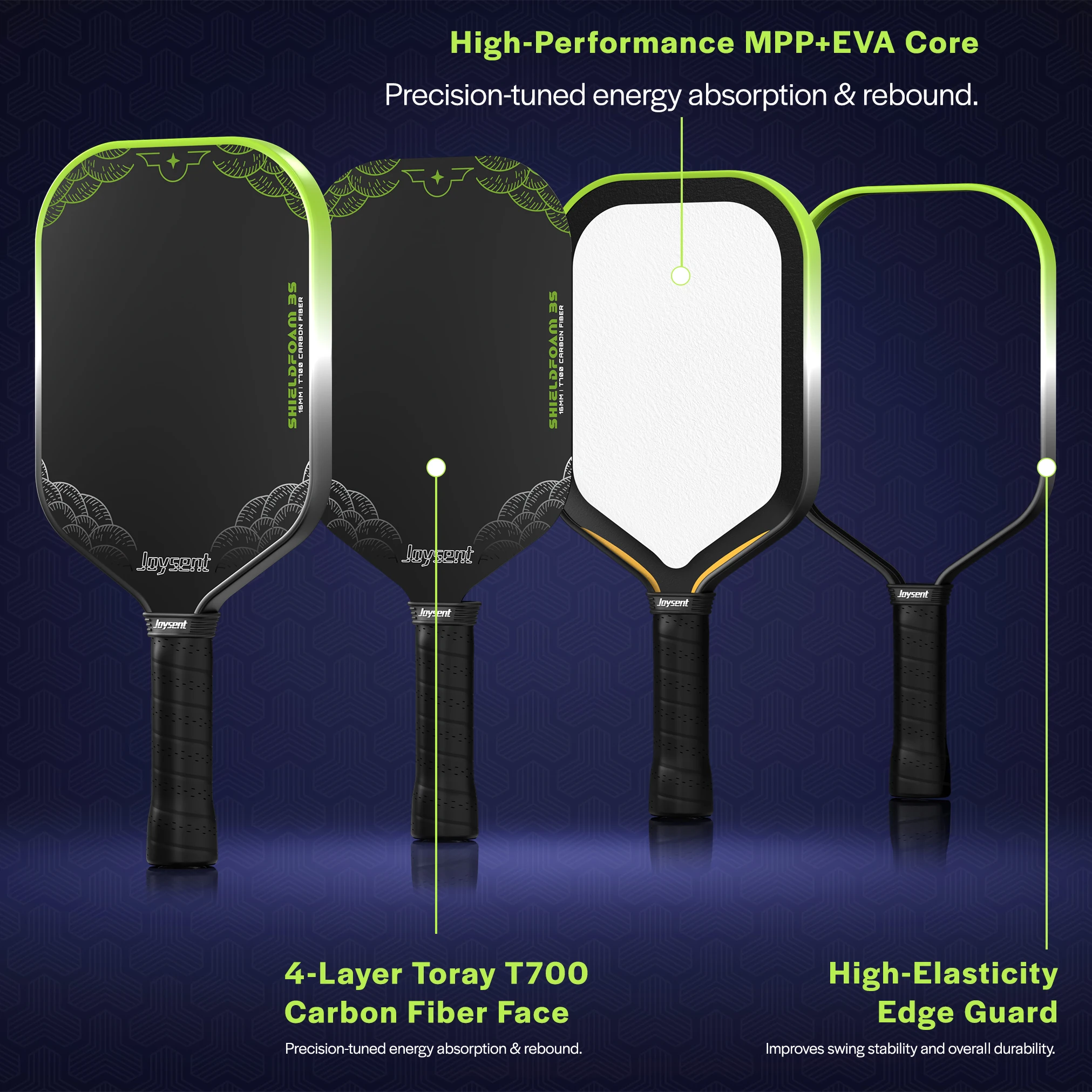 Joysent MPP Foam Core Pickleball Paddle T700 Raw Carbon Fiber 16mm Thermoformed Pickleball Racket for Spin&Control For Advanced