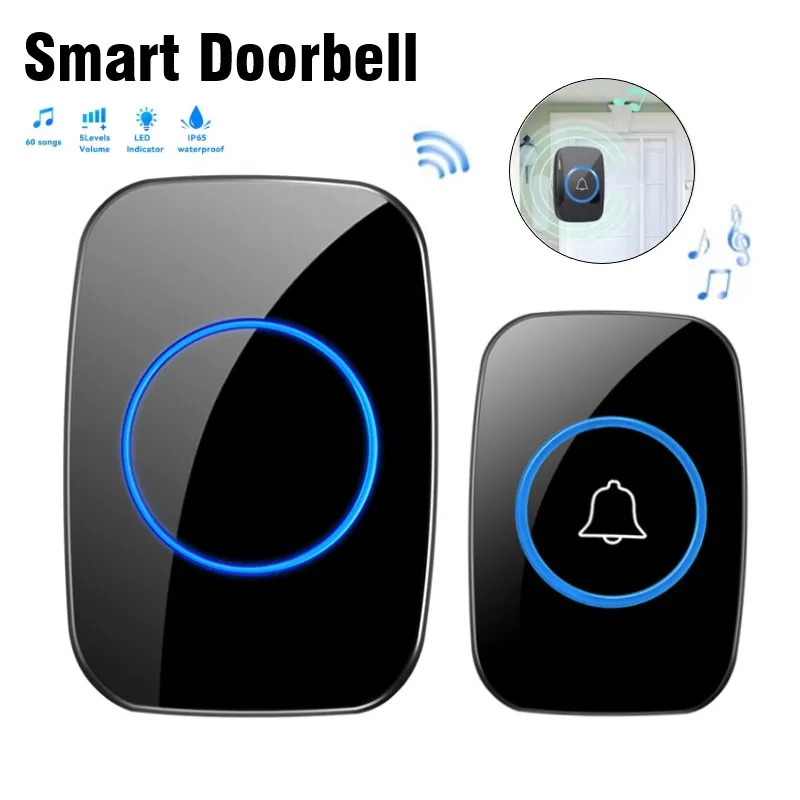 Home Intelligent Wireless Doorbell 300M EU Plug Waterproof Welcome SmartHome Long-range Pager Waterproof smart Door Bell Chime