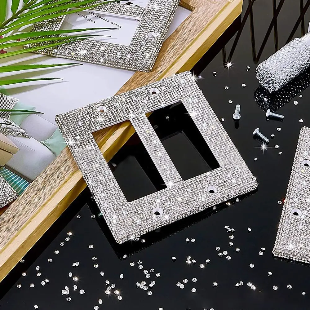 Switch Panel Sticker Rhinestones Wall Plate Cover With Screws Glitter Crystal Plug Outlet Light Socket Covers Home Decoration