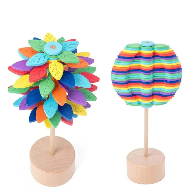 Wooden Rotating Lollipop Adult Creative Decompression Toy Kid Spin Magic Wand Educational Toy Office Anxiety Stress Relief Decor