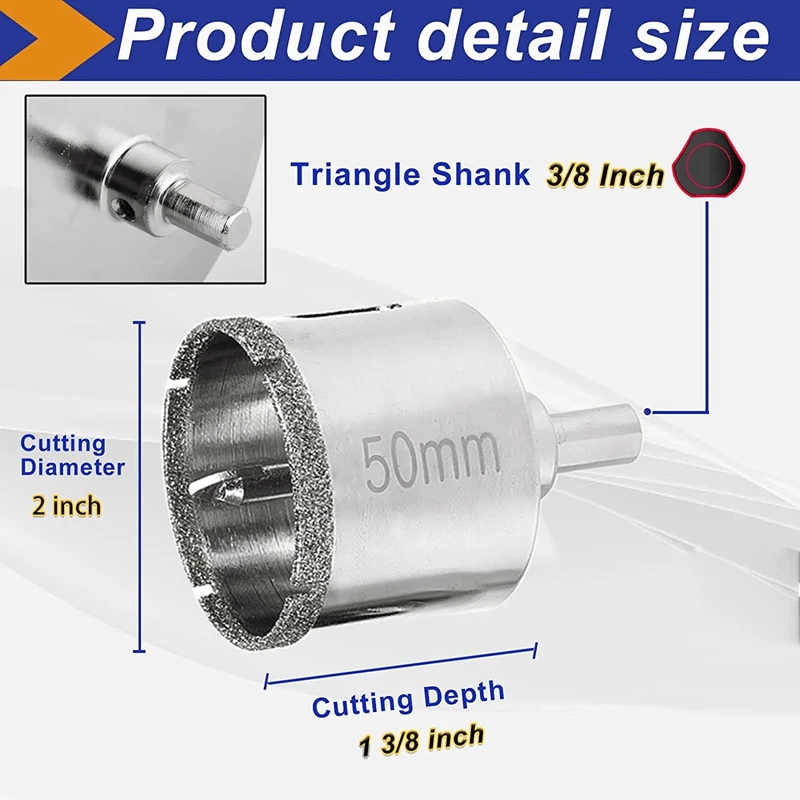 3 Inch + 2 Inch Diamond Hole Saw With Pilot Bit, Tile Hole Saw Bits With Center Drill Bit For Glass Porcelain Tile