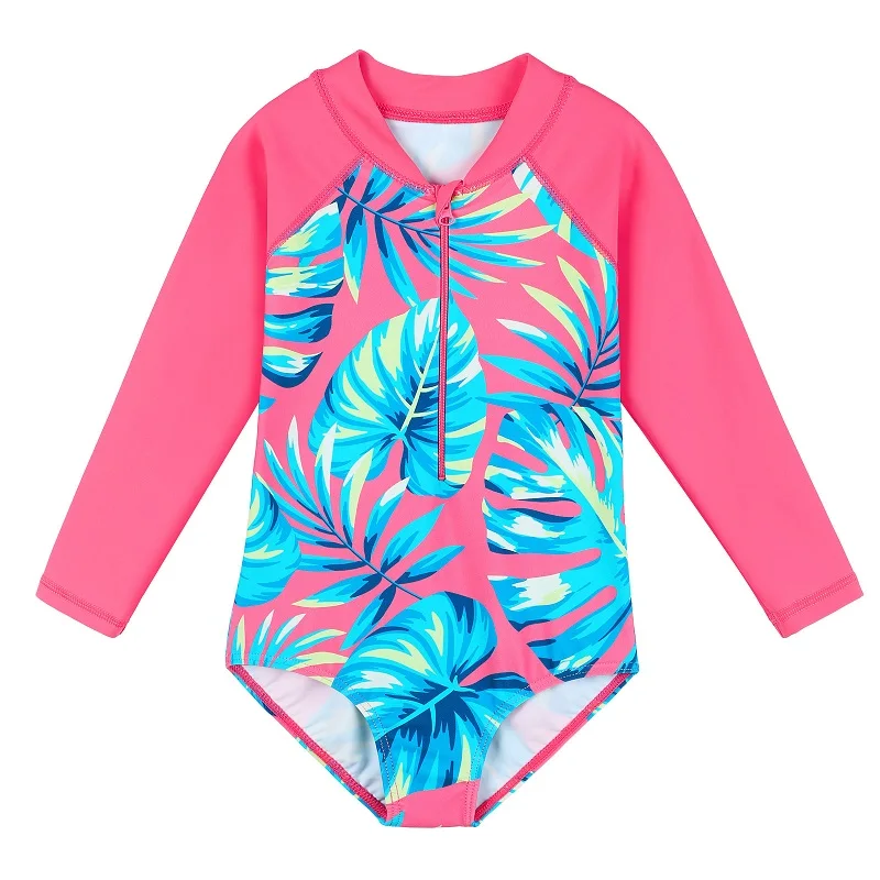 4 -11 سنة ملابس سباحة للفتيات بعامل حماية من الأشعة فوق البنفسجية 50 + ملابس سباحة للأشعة فوق البنفسجية واقية من الشمس قطعة واحدة ملابس بحر مع سحاب بدلة ركوب الأمواج Rashguard #3