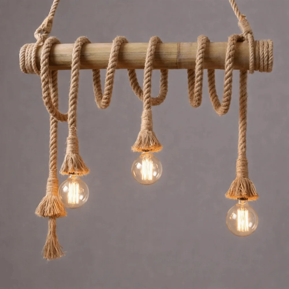 

Vintage 3 Light Pendant Light Fixture E27 85-265V Hanging Ceiling Lamp Khaki Rope Pendant Ceiling Light Living Room