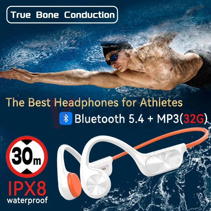 

IPX8 Waterproof Bone Conduction Wireless Headphone Bluetooth5.4+32GB RAM MP3 Player Headset HIFI Swimming Diving Sports Earphone