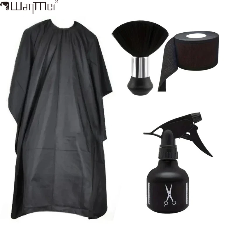 4Pcs Barber Cape Kit Waterproof Hair Neck with Neck Duster Brush Neck Paper Spray Bottle Salon Home Hairdressing Barber Tools