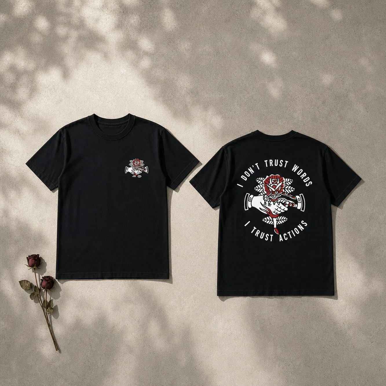 Women's Summer Casual Short Sleeve T-Shirt With Slogan And Floral Print I DON'T TRUST WORDS I TRUST ACTIONS Graphic Tees Women Tops