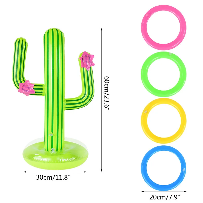 Inflatable Cactus Ring Toss Game With 4 Ring Summer Hawaiian Family Outdoor Water Beach Party Game Fun Toys for Children Adult