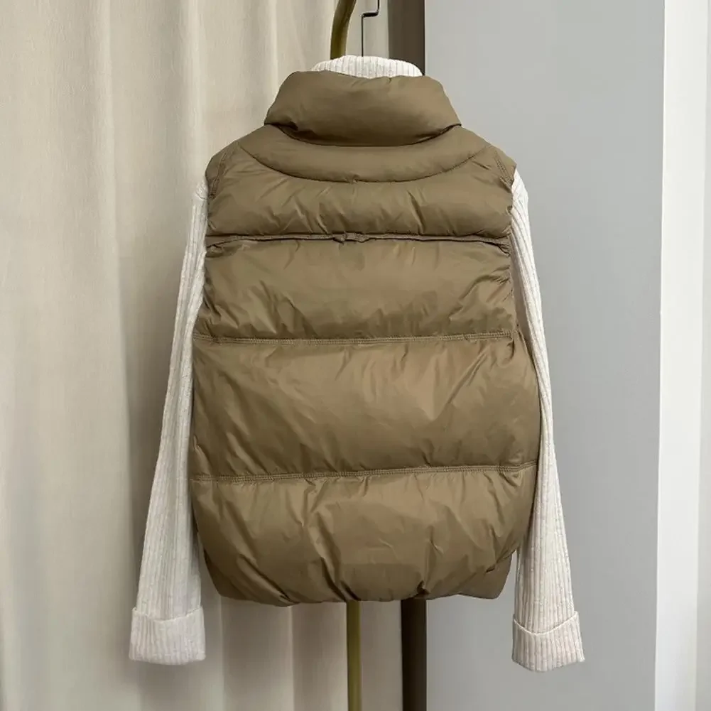 Inverno quente colete zip up outerwear com bolsos outerwear feminino puffer colete casual sem mangas gola para baixo jaqueta senhoras