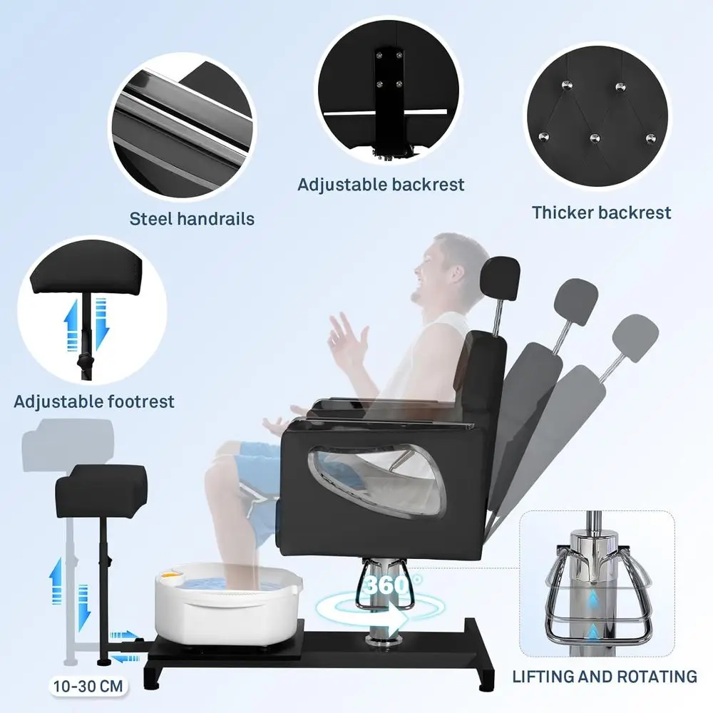 Fotel do pedicure bez instalacji hydraulicznej, obrót 360 stopni °   Obrotowe hydrauliczne krzesło do pedicure z funkcją relaksu, spa do stóp i regulowanym podnóżkiem, dla stylistki paznokci, S