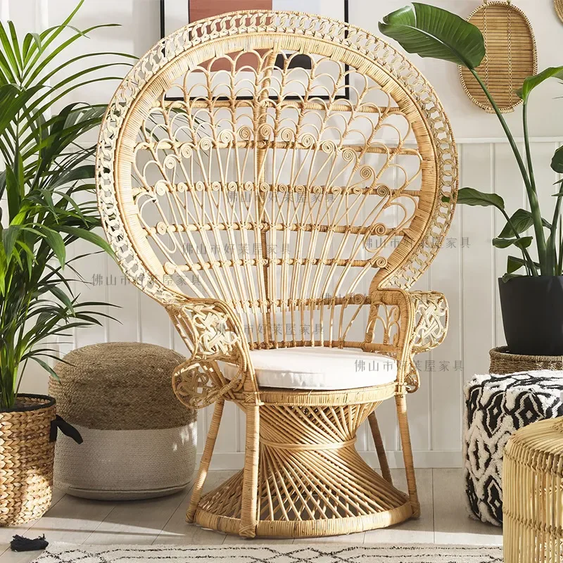 Rattan Peacock Chair Princess Style Indian Wicker Seat for Hotel Villa Southeast Asia Wedding Photography Props Decorative