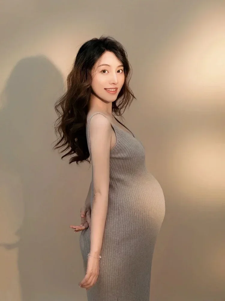 

Women Photography Props Knit V-neck Sleeveless Maternity Dresses Pregnancy Dress Studio Shooting Photo Clothes