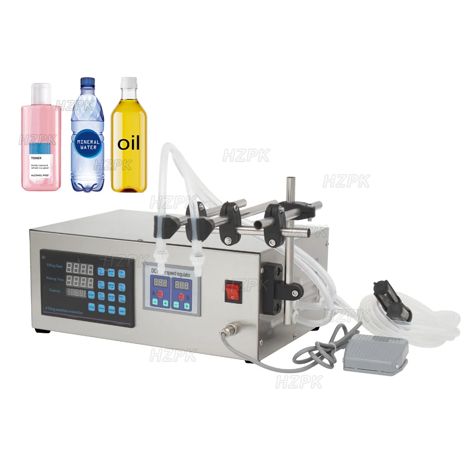 HZPK Semi Automatic 2 Heads Bottle Beverage Cosmetic Liquid Filling Machine for Milk Liquid 100-1000ml