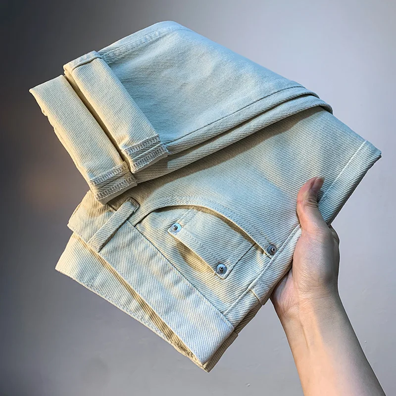 2025 Summer Thin Rice White Jeans Men's Korean Edition Micro Ha Small Straight Foot Casual Simple Denim Men's Pants