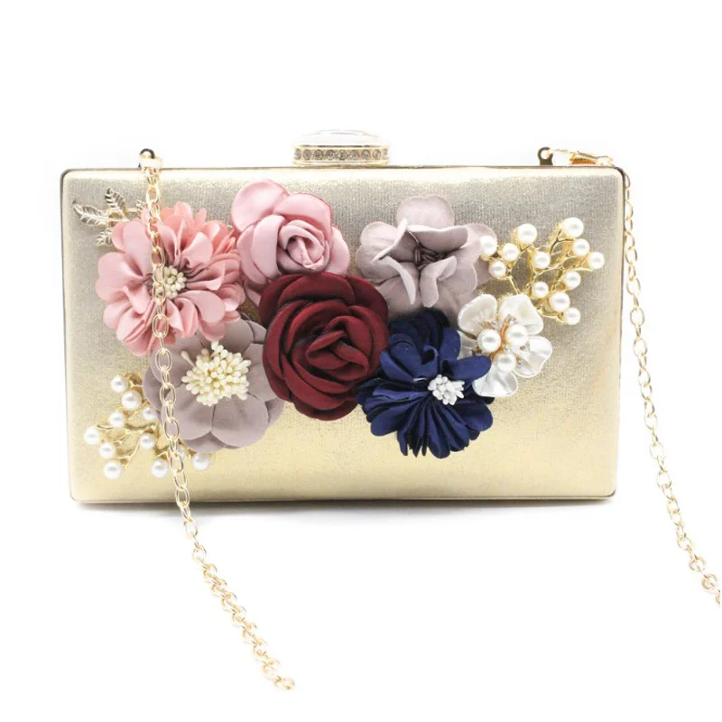 Womens Clutch Evening Bags Floral Appliques PU Leather Designer Bags Luxury Handbags Elegant Dress Women for Wedding Party