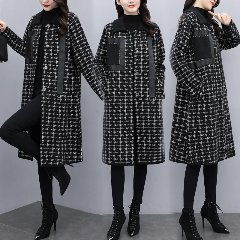 Fall Winter Temperament Women Coat Plaid Patchwork Single Breasted Office Lady Fashion Loose All-Match Simple Casual Elegant Top