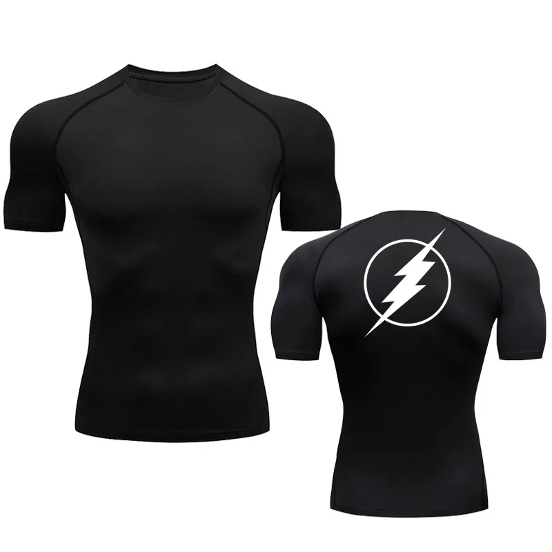 

Summer Running T-shirt Short-sleeved Compression Shirt Men's Sports Top Quick-drying Breathable Round Neck Sportswear rash guard
