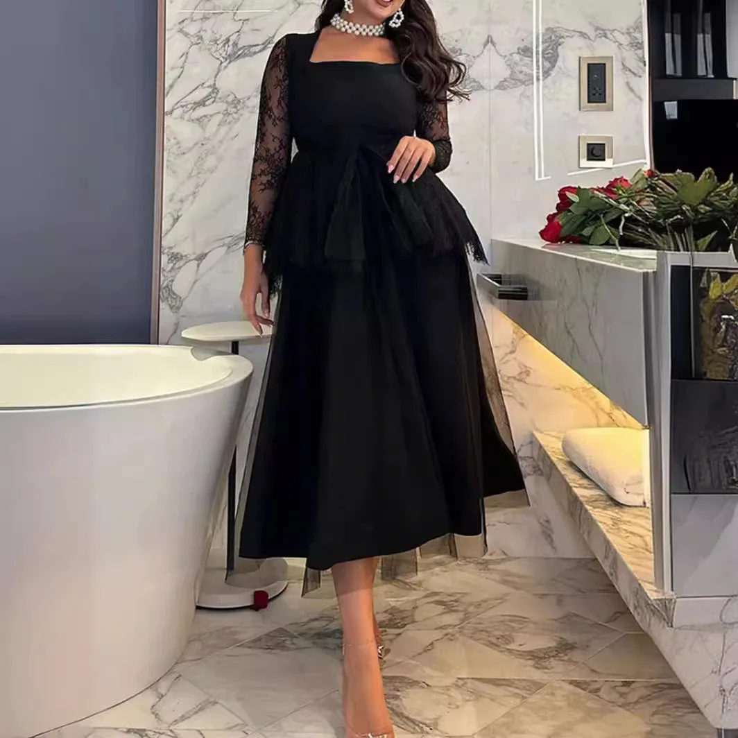 

Женское модное вечернее платье для взрослых по индивидуальному заказу, сексуальное черное кружевное платье на бретелях, сетчатое ослепительное бальное вечернее платье, костюм