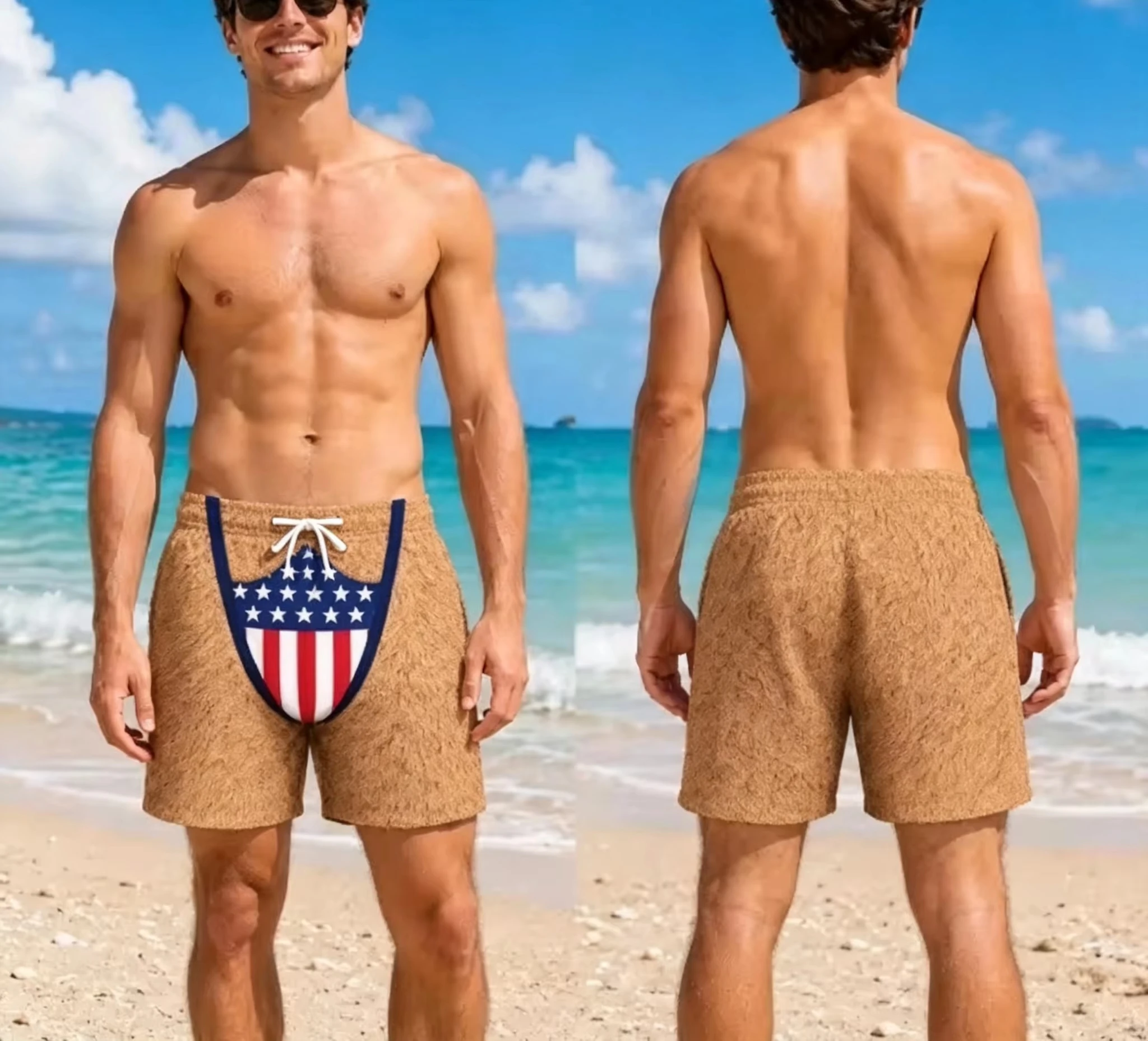 Funny Fake Thong Print Beach Shorts Summer Hawaiian Casual Swim Trunks Novelty Party Board Shorts Quick Dry Surf Swimwear Moto