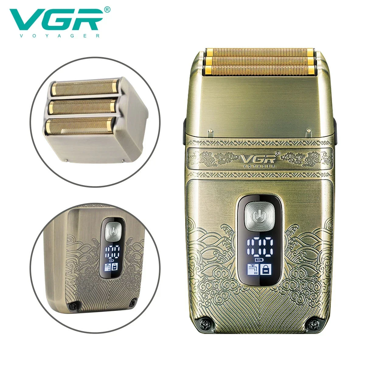 VGR Shaver Waterproof Beard Trimmer Professional Razor Rechargeable Shaving Machine Digital Display Razors for Shaving Men V-335