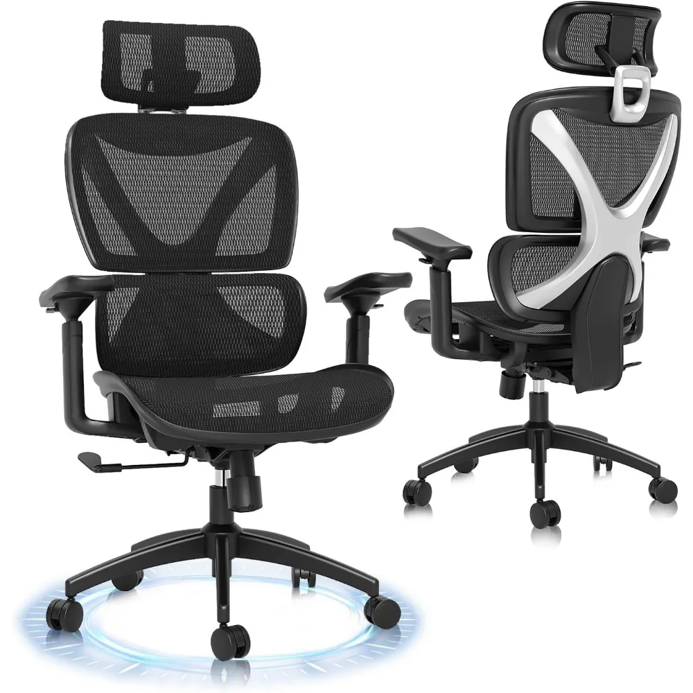 Ergonomic Office Chair, Big and Tall Mesh Chair with Lumbar Support, 3D armrest - 215° Rotation, Adjustable Headrest & Soft Sea