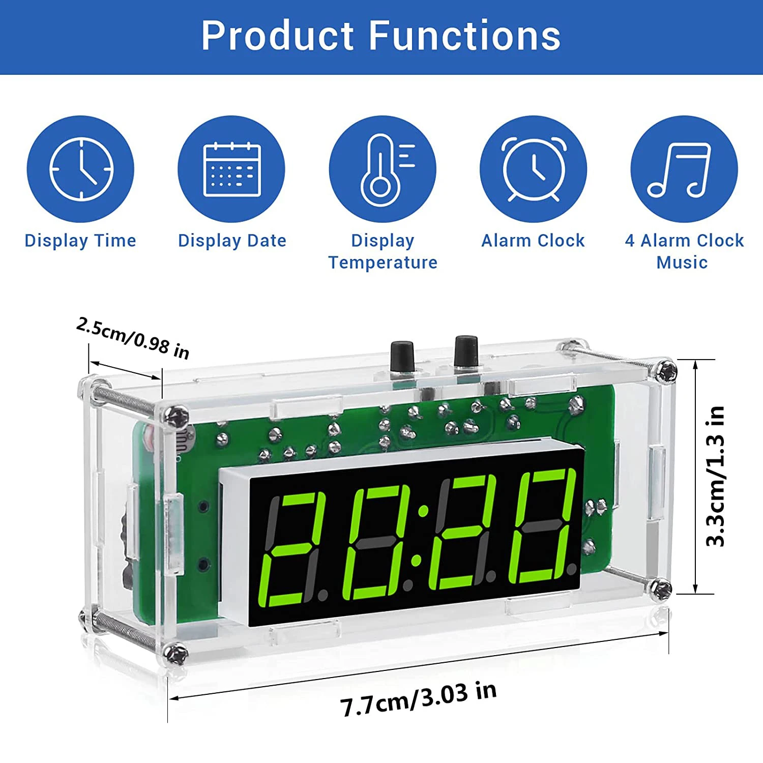 DIY Electronic Kit Clock Digital LED Display Time Light Control Temperature Meter Green/Blue/Red Soldering Project Practice Kit