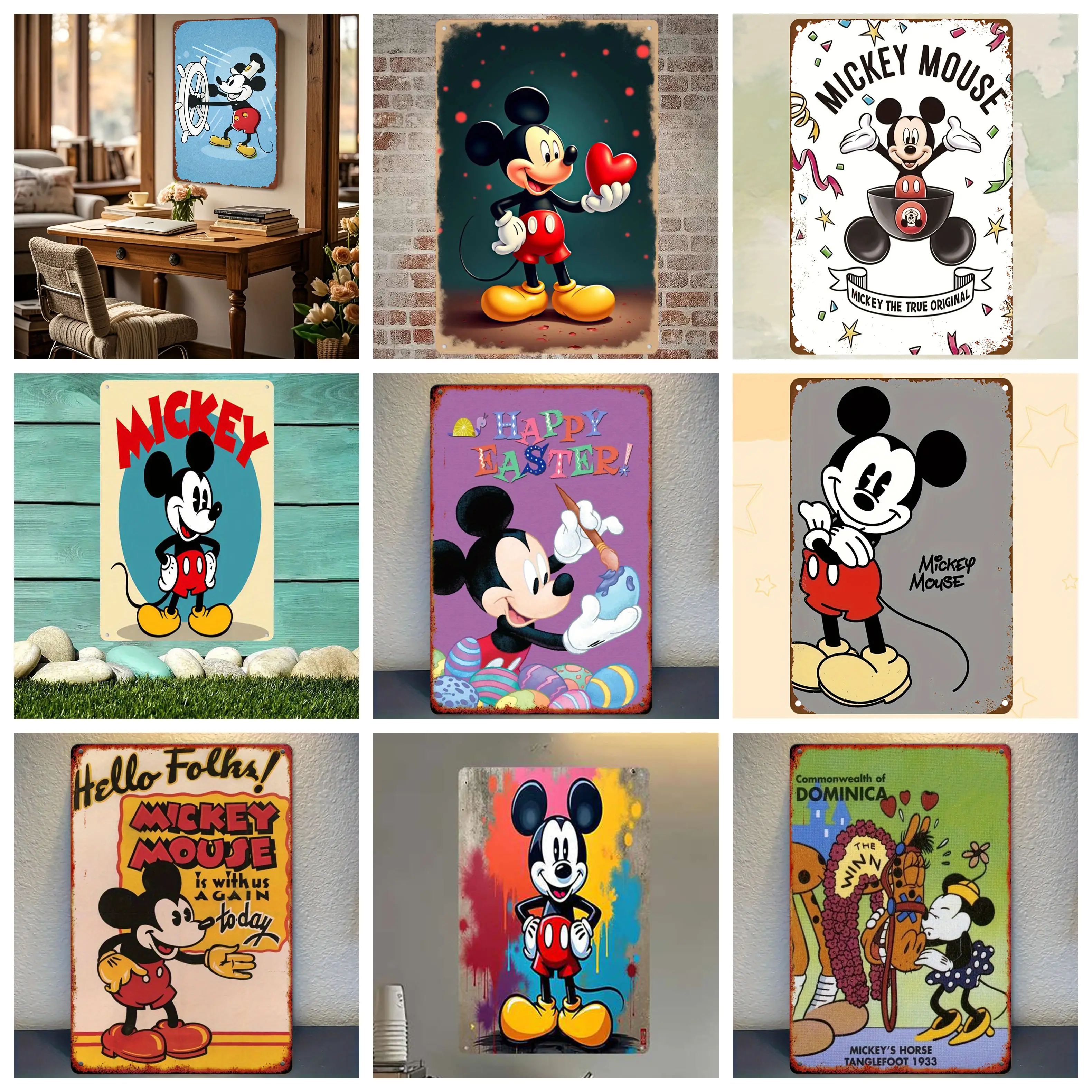 

Miniso Mickey Retro Tin Sign Home Decor Wall Decor Art Wall Mural Room Decoration Decor Retro Metal Sign Plate Bar Posters