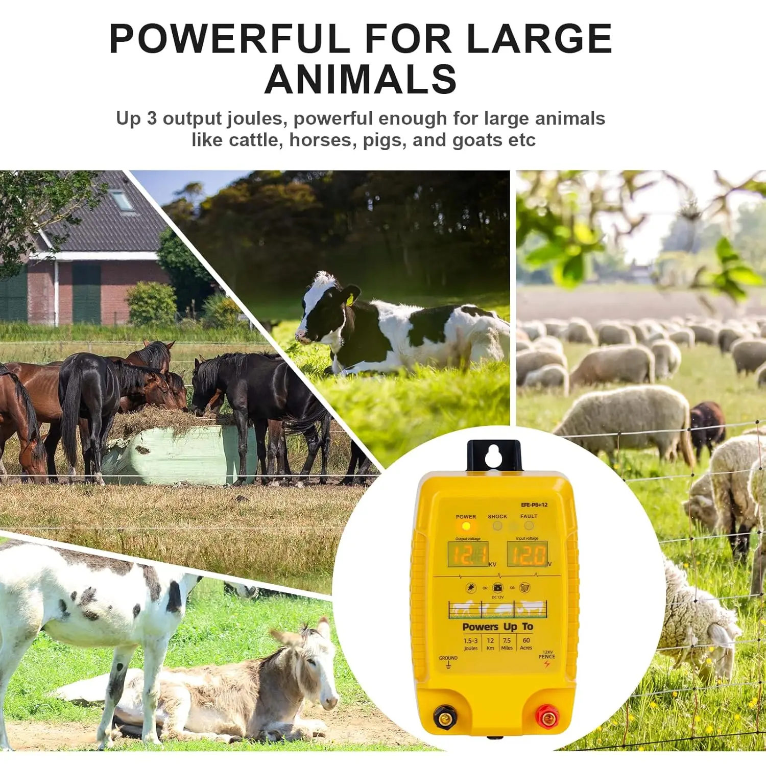 سياج كهربائي 12 كجم، سياج حيوانات، حيوانات، زراعة الدواجن، راعي، أداة سياج مقاومة للماء