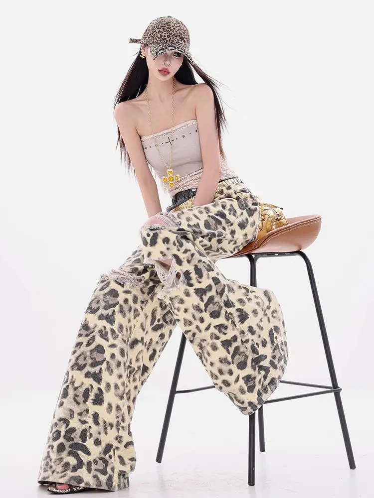 

Double Waist Ripped Jeans for Women Street Harajuku Hip Hop Vintage Baggy Jeans Women Casual Wide Leg High Waisted Jeans Pants