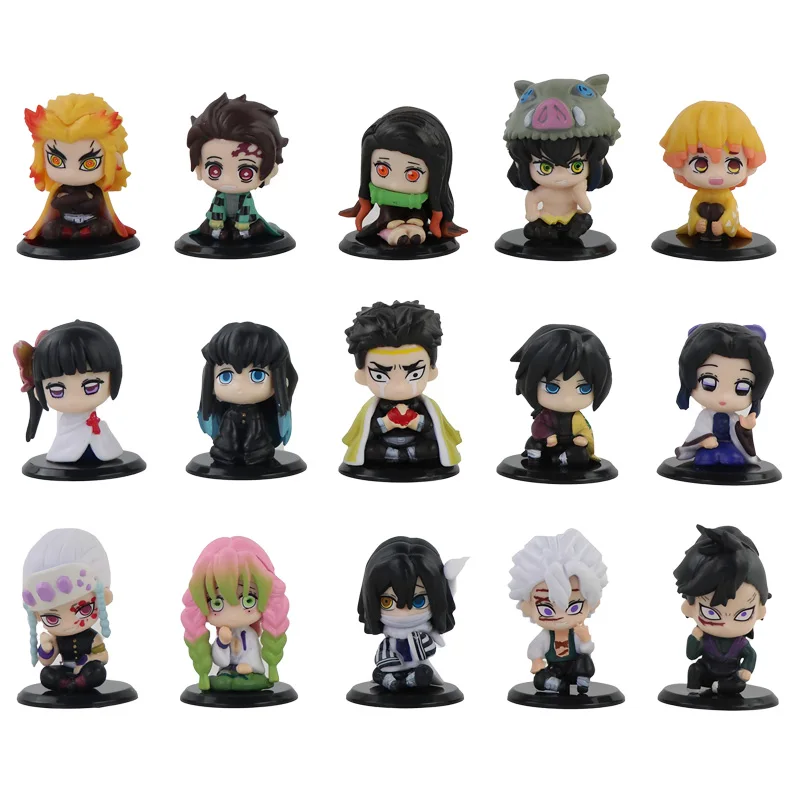 Set de 5 figuras de acción de Demon Slayer versión Q, muñecos de personajes sentados: Tanjiro, Nezuko, Inosuke, Zenitsu. Juguetes y modelos de figuras.