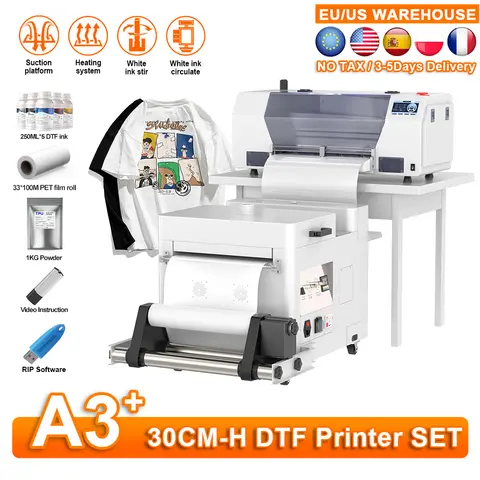 EU/US Stock A3 DTF Printer Impresora A3 XP600 DTF Printer Transfer Printer Direct to Film Printing T-Shirt Roll Printer Machine