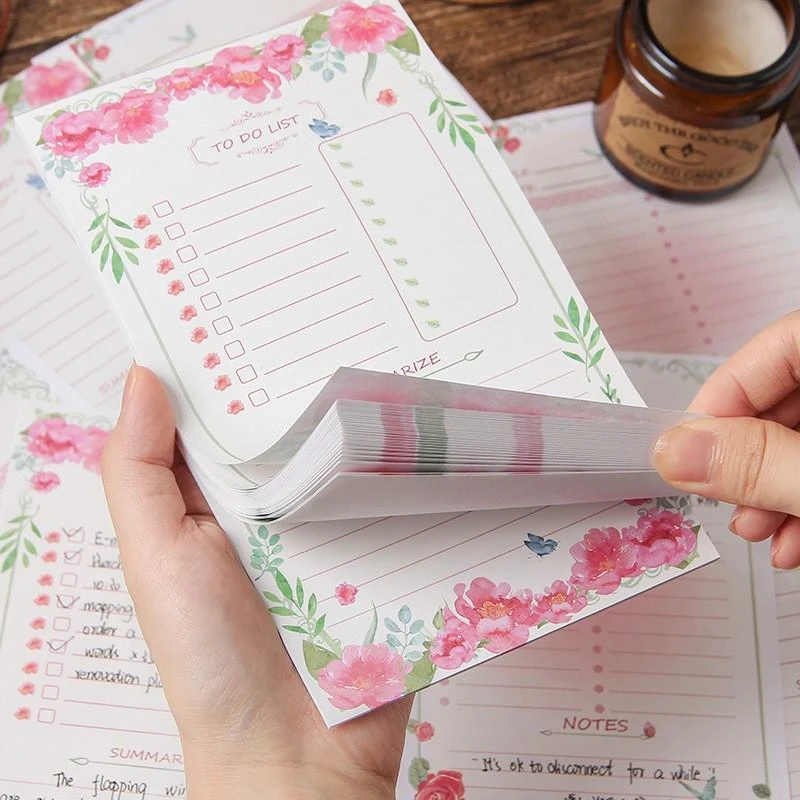 Floral Theme Rose Memo Pad 60 Sheets Non-Stick Tear-Off Notes Colorful Design Thick Paper Smooth Writing for School & Office Use