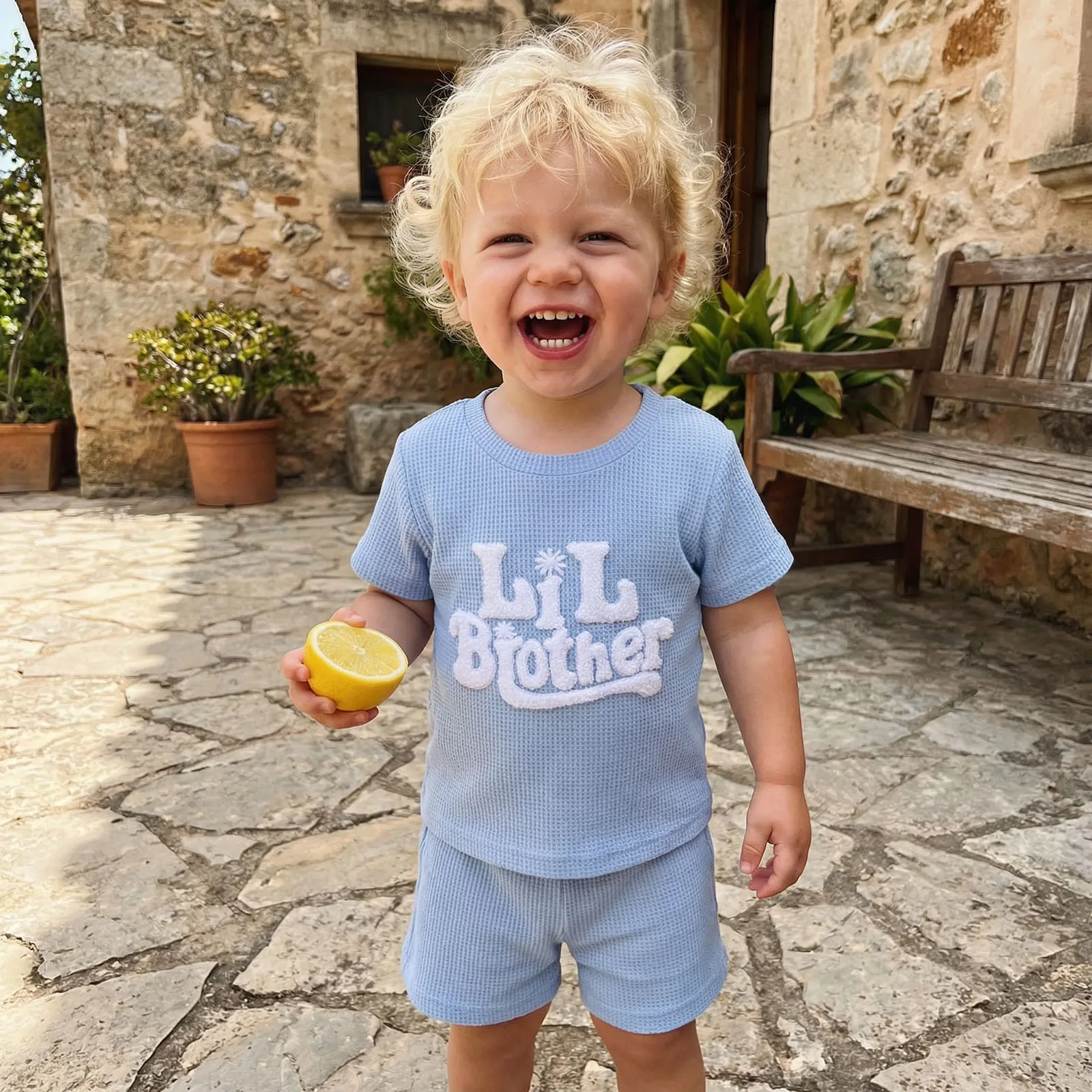 Little Brother Big Brother Matching Outfits Letter Embroidered Short Sleeve Tops and Shorts 2 Pcs Set Summer Boys Clothing