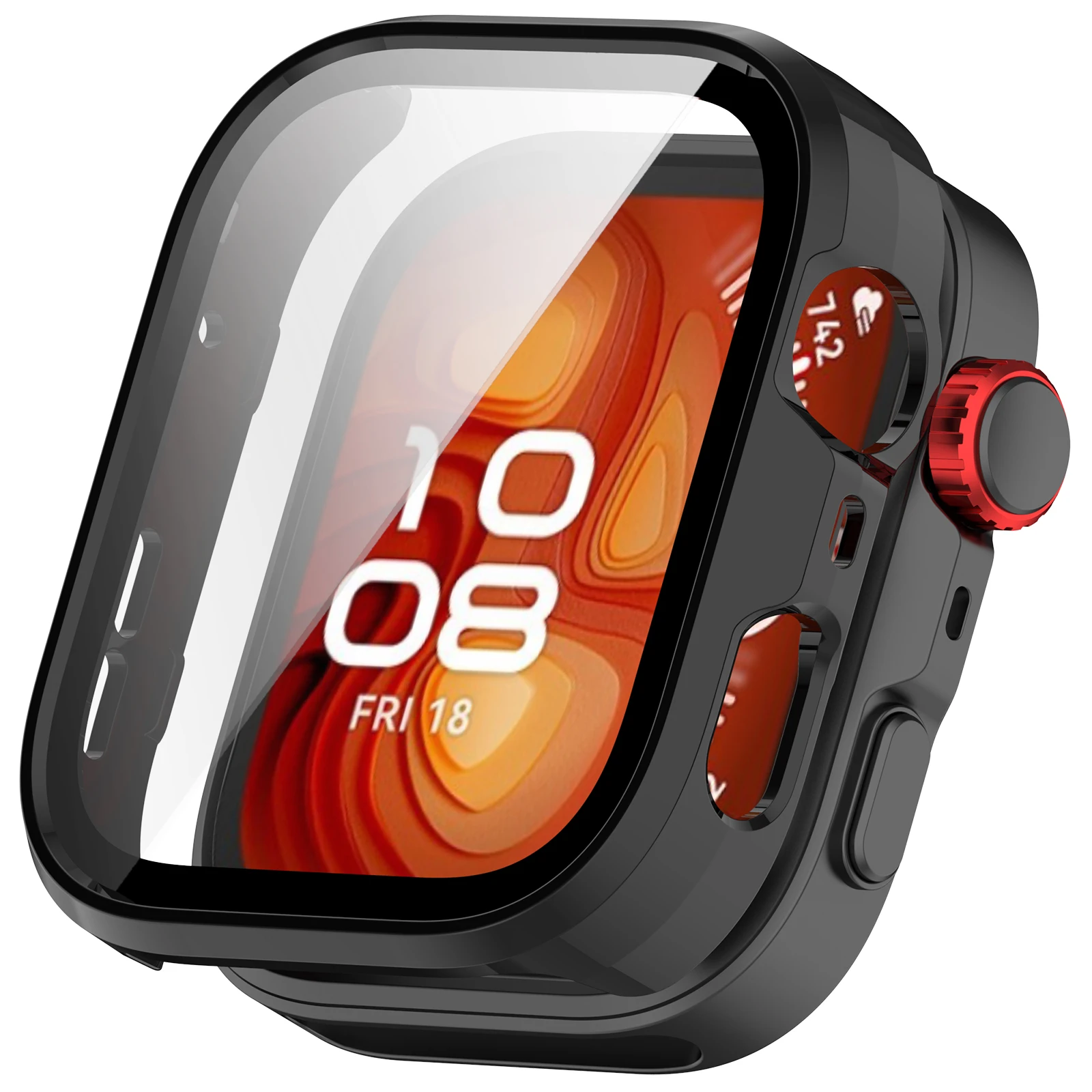 

Чехол для часов Huawei Watch Fit 4 Pro WANLONFENG, рамка для ПК с защитной пленкой из закаленного стекла - черный