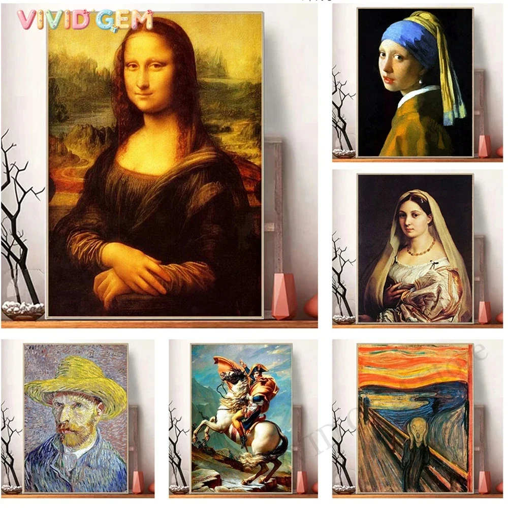 VIVID GEM Mona Lisa Diamond Painting Embroidery Famous Painting 5d Diy Mosaic Van Gogh Picasso Cross Stitch Kit Home Decor No