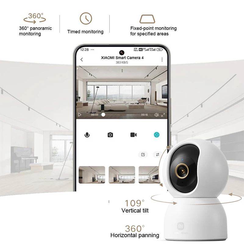 شياومي 360 °   كاميرا ذكية 4، واي فاي ثنائي النطاق، 6.8 ميجابكسل، 4K HDR AI، مراقبة أمن المنزل للأطفال، النسخة الصينية مع محول