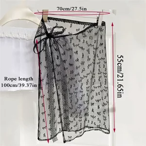 Gaze skirt with lace layers with lace for women, vintage bowknot print, transparent handle, tulle bandage dress, curtain and curtain 6 Main Sales Skirt Transparent - №6