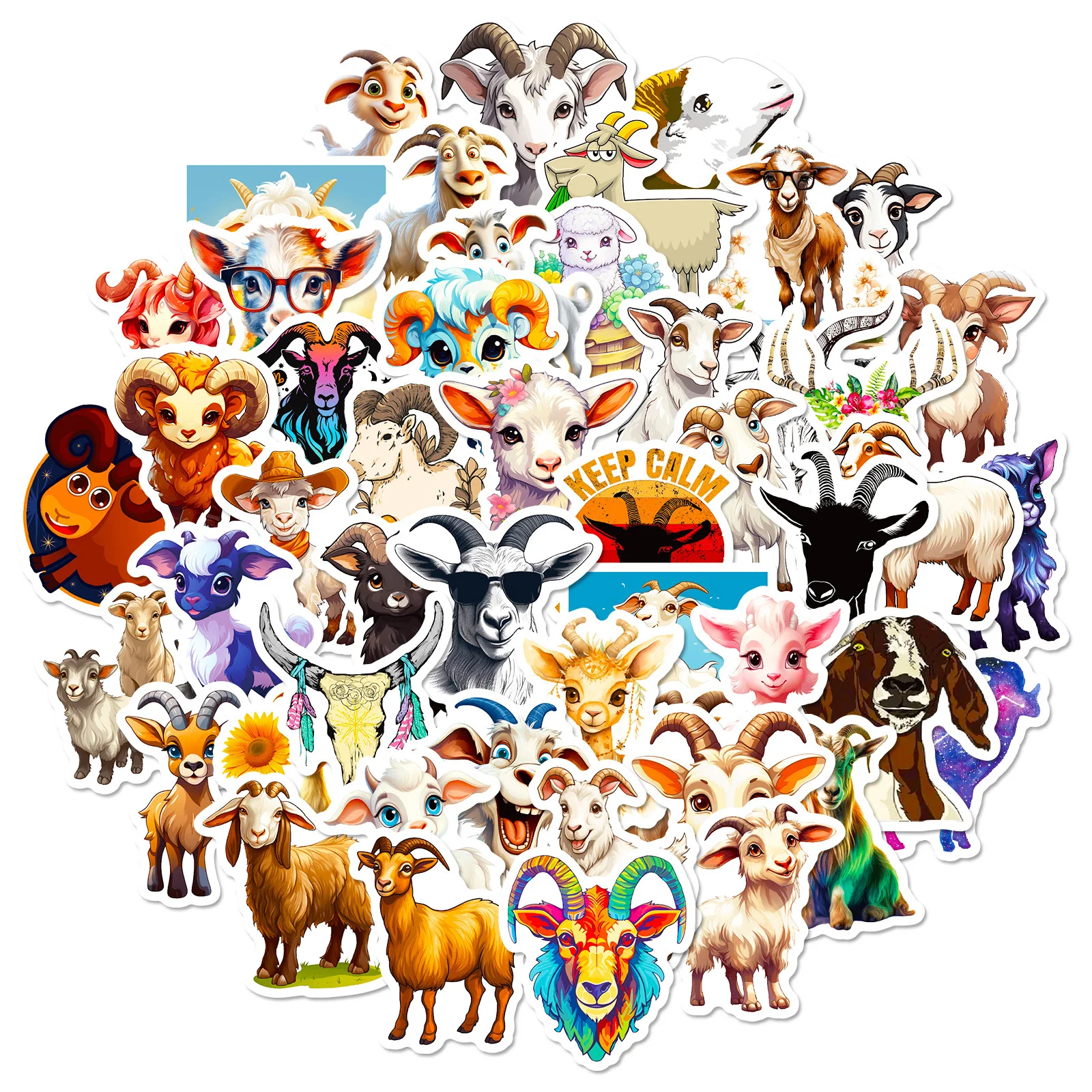 50Pcs Goat Small Animal Series Graffiti Stickers Suitable for Laptop Helmets Desktop Decoration DIY Stickers Toys Wholesale