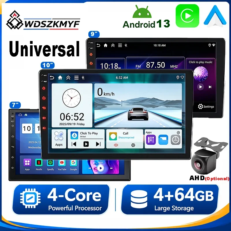 Universal 7/9/10 Inch 2 Din Android 13 Smart Car Radio 4G+64G GPS Navigation BT WiFi Carplay Android Auto Multimedia Player