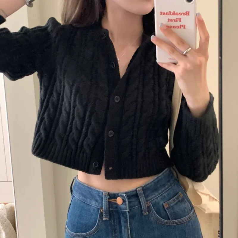 Cropped Cardigans Women Knitted Casual 5 Colors American Style Spring Cozy All-match Slim Hotsweet Vintage Fashion Streetwear