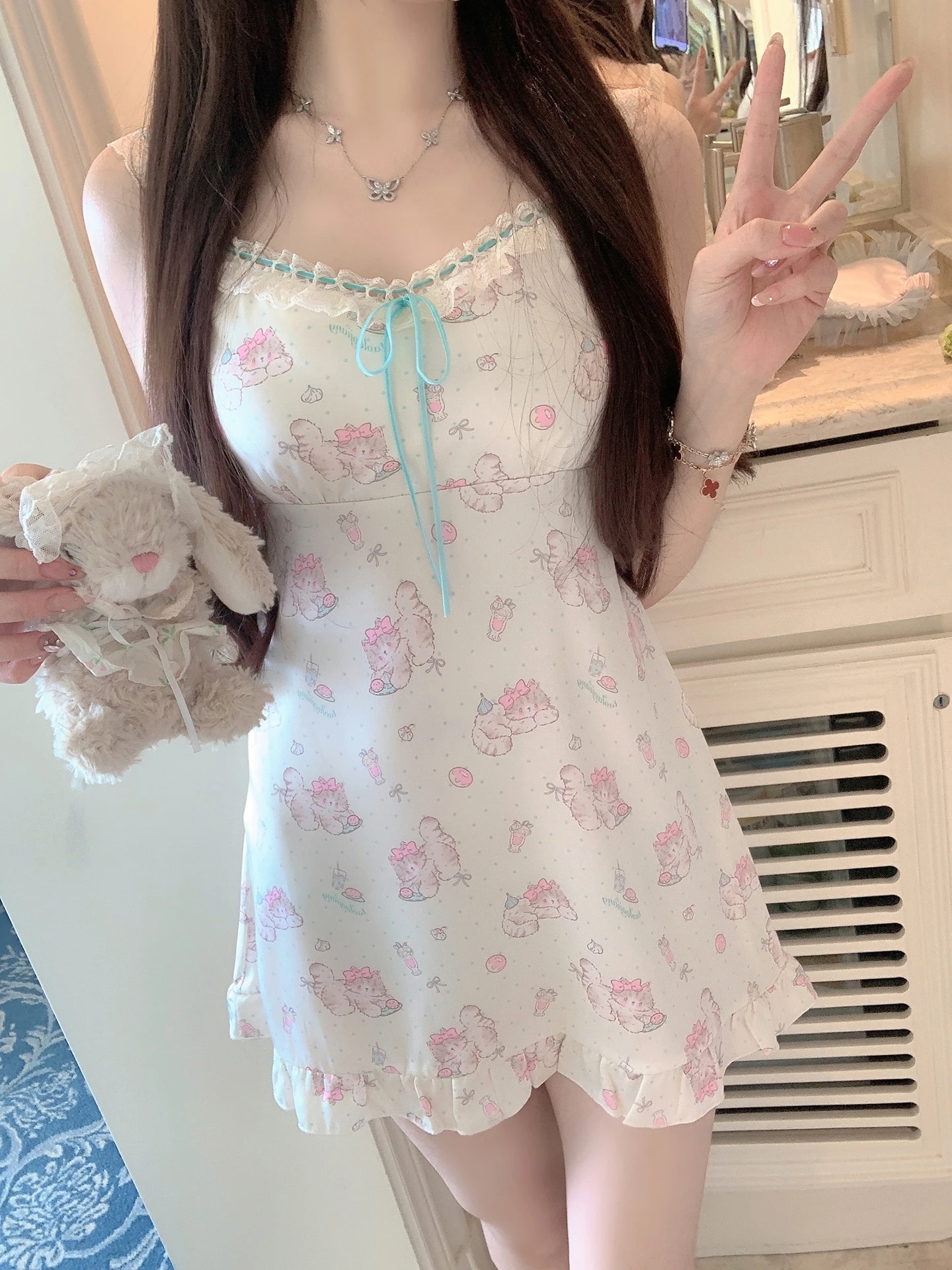 Sweetheart Girl Japanese Original Ice Silk Suspender Cute Nightdress 2025 Summer Cartoon Kawaii Sleeveless Loungewear