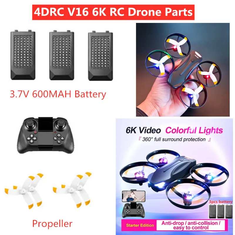 

4DRC V16 RC Drone Battery V16 Parts 3.7V 700MAH Battery Propeller USB Line 4DRC V16 Plane Accessories V16 Drone Battery Blades