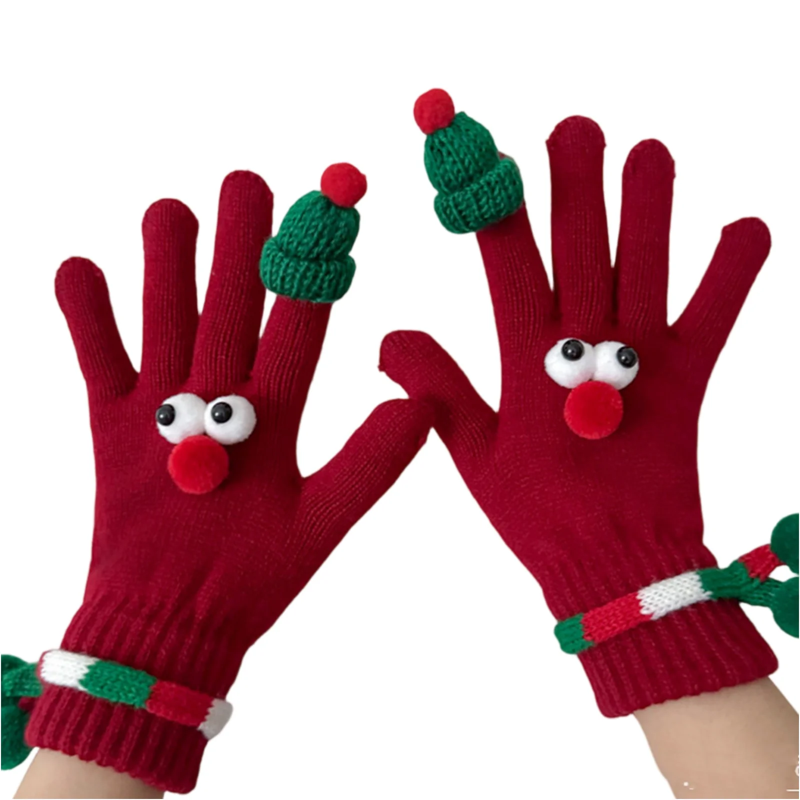 قفازات عيد الميلاد الحمراء الدافئة الصوف تسرب الاصبع قفازات لمس عيد الميلاد قفازات الزخرفية قفازات عيد الميلاد الدافئة