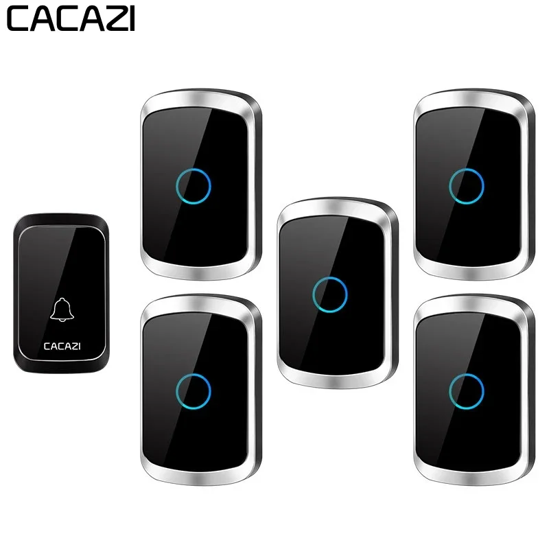 

CACAZI Home Wlecome Wireless Doorbell Waterproof 1 Transmitter 5 Receiver US EU UK AU Plug Door Ring Bell Wireless Battery Chime