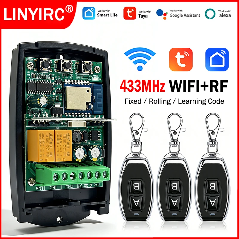 

Tuya Wifi Умный переключатель Модульный релейный приемник Универсальный 433MHz Приемник дистанционного управления гаражными воротами 433,92 МГц, контроллер открывания ворот